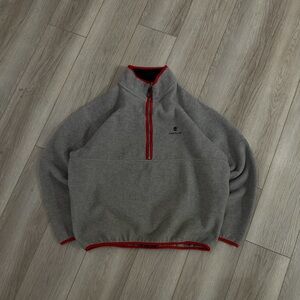 Vintage Timberland Gray and Red Zip-Up Sweater